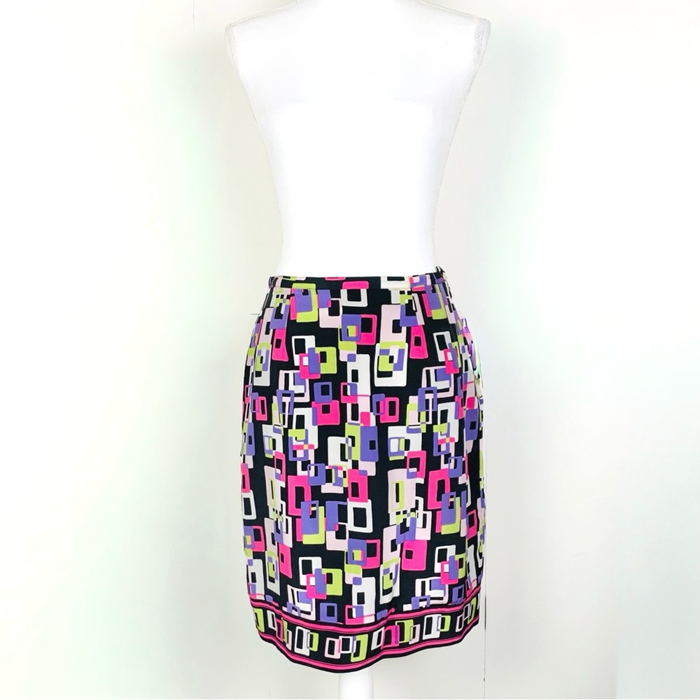 Silkland Women Size 6 Skirt 100% Silk Retro Colorful Geometric Dopamine Dressing